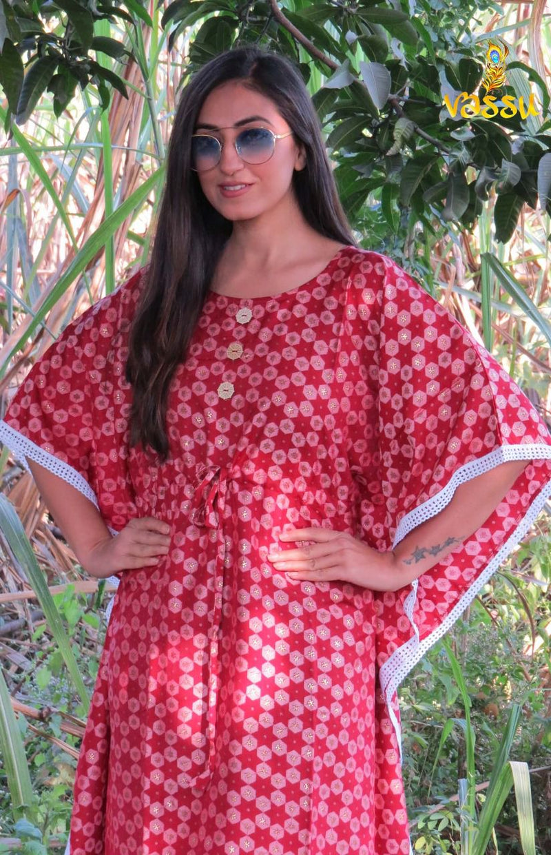 Vassu Rung Muslin Printed Fancy Stylish Western Wear Short kaftan Kurtis