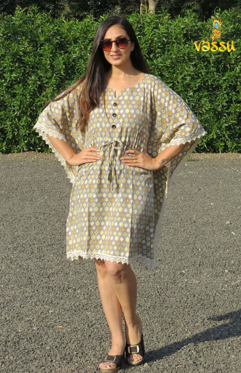 Vassu Rung Muslin Printed Fancy Stylish Western Wear Short kaftan Kurtis