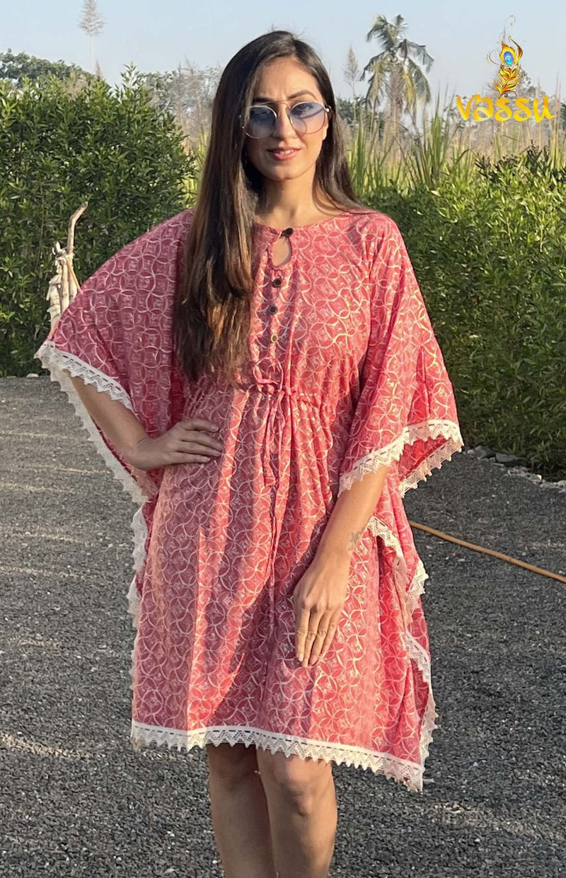 Vassu Rung Muslin Printed Fancy Stylish Western Wear Short kaftan Kurtis