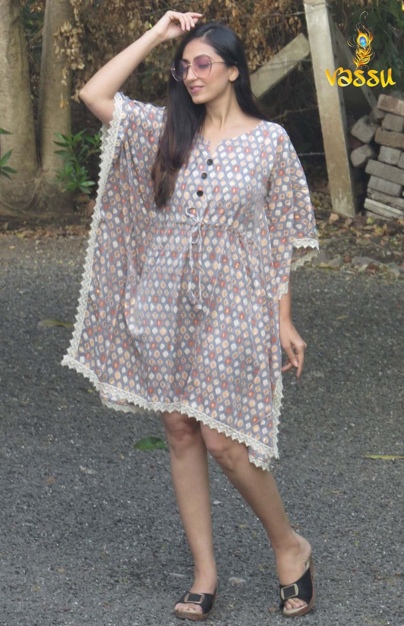 Vassu Rung Muslin Printed Fancy Stylish Western Wear Short kaftan Kurtis