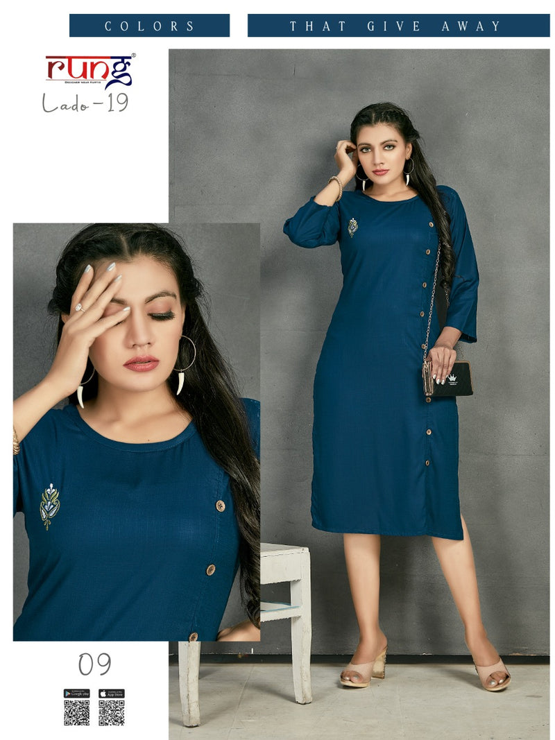 Rung Lado Vol 19 Heavy Rayon with Manual Work Stylish Designer Kurti