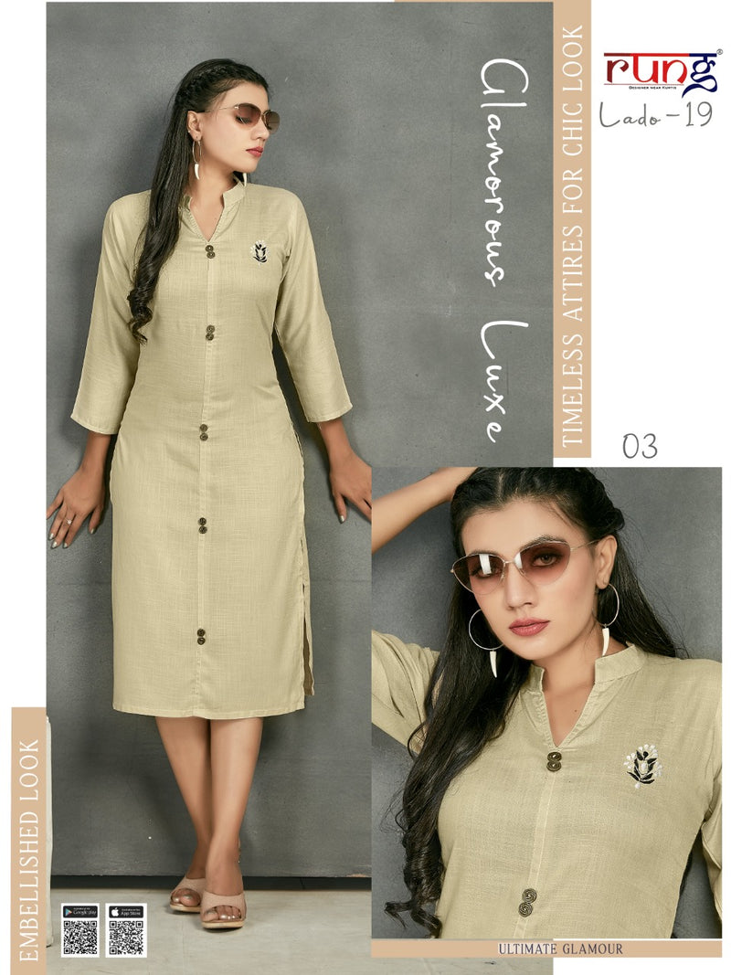 Rung Lado Vol 19 Heavy Rayon with Manual Work Stylish Designer Kurti