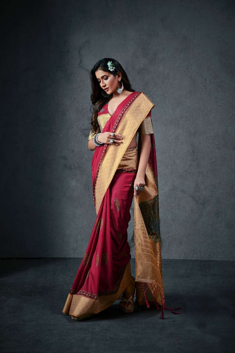 Rajyog Fabrics Aajarakh Silk Soft Cotton With Lagdi Patta Saree
