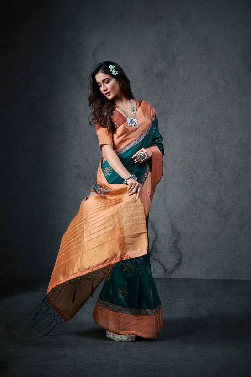 Rajyog Fabrics Aajarakh Silk Soft Cotton With Lagdi Patta Saree
