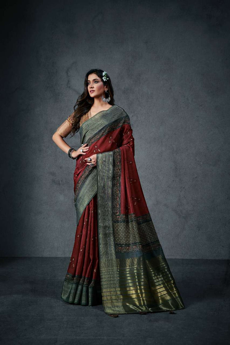 Rajyog Fabrics Aajarakh Silk Soft Cotton With Lagdi Patta Saree