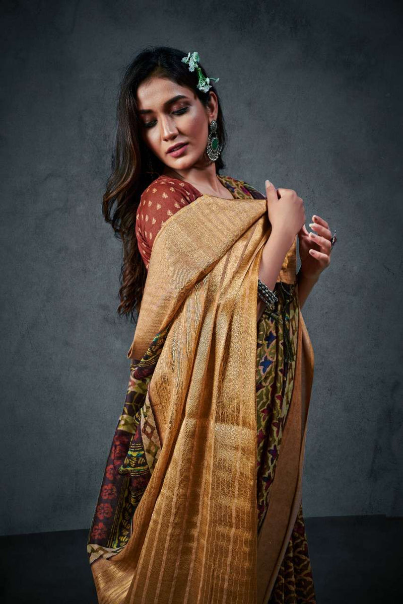 Rajyog Fabrics Aajarakh Silk Soft Cotton With Lagdi Patta Saree