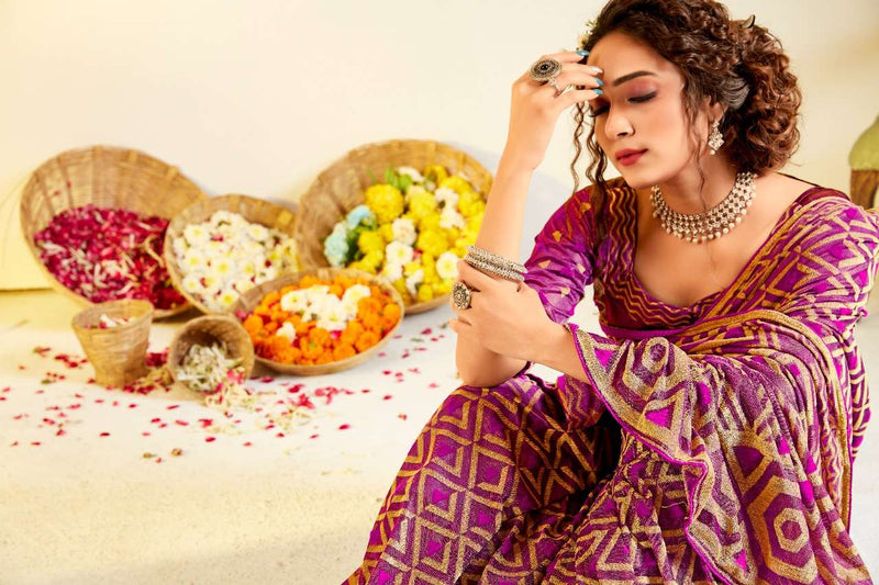 Rajyog Fabrics Silver Brasoo Silk Fancy Saree