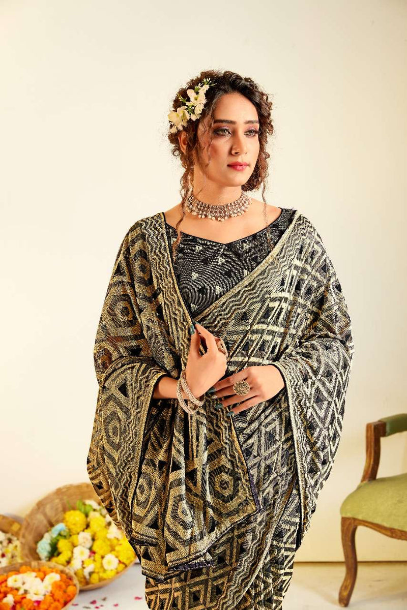 Rajyog Fabrics Silver Brasoo Silk Fancy Saree