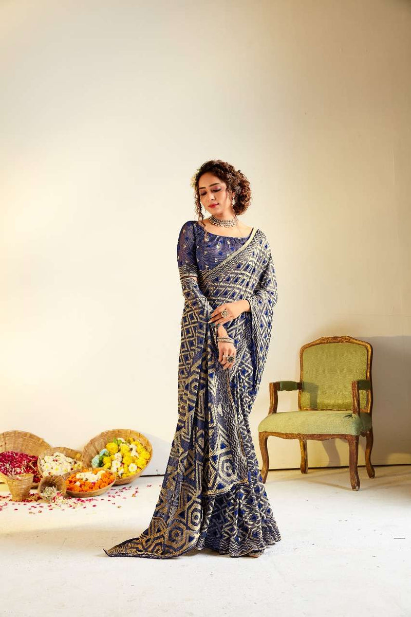 Rajyog Fabrics Silver Brasoo Silk Fancy Saree