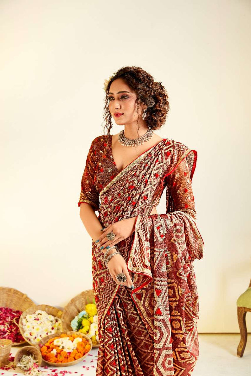Rajyog Fabrics Silver Brasoo Silk Fancy Saree