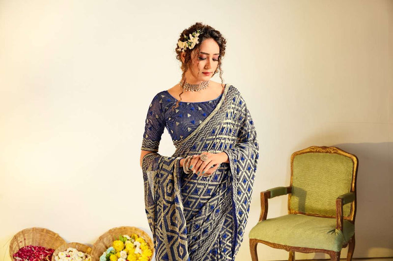 Rajyog Fabrics Silver Brasoo Silk Fancy Saree