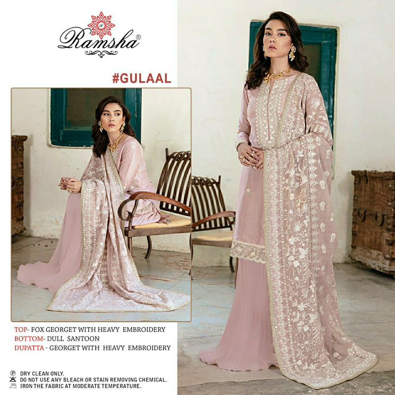 Ramsha Suit Gulal Georgette Heavy Embroidery Work Partywear Salwar Kameez
