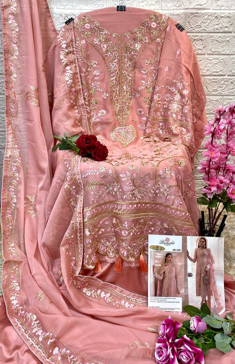 Ramsha Suit R 566 Organza Embroidered Work Stylish Designer Pakistani Suit