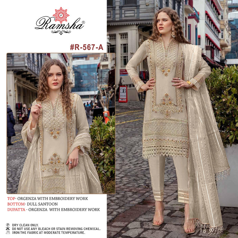 Ramsha Suit R 567 Organza Embroidered Work Stylish Designer Pakistani Suit