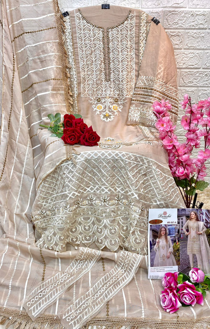 Ramsha Suit R 567 Organza Embroidered Work Stylish Designer Pakistani Suit