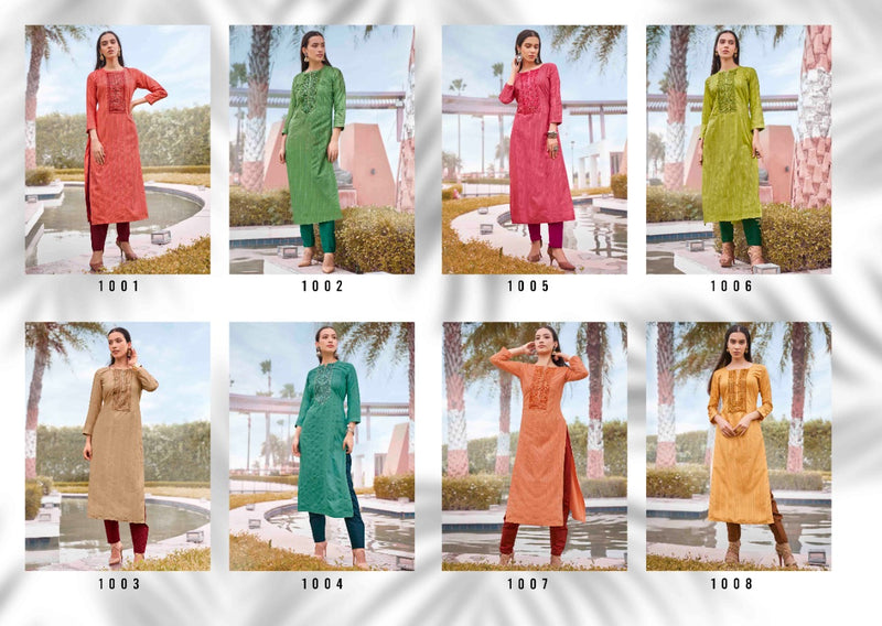 Rangoon Launch By Light Line Vol 8 Silk With Neck Work Exclusive Straight Casual Wear Kurtis