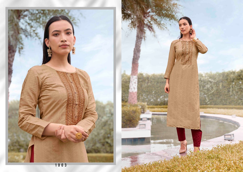 Rangoon Launch By Light Line Vol 8 Silk With Neck Work Exclusive Straight Casual Wear Kurtis