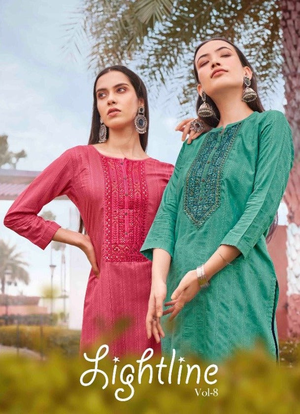 Rangoon Launch By Light Line Vol 8 Silk With Neck Work Exclusive Straight Casual Wear Kurtis
