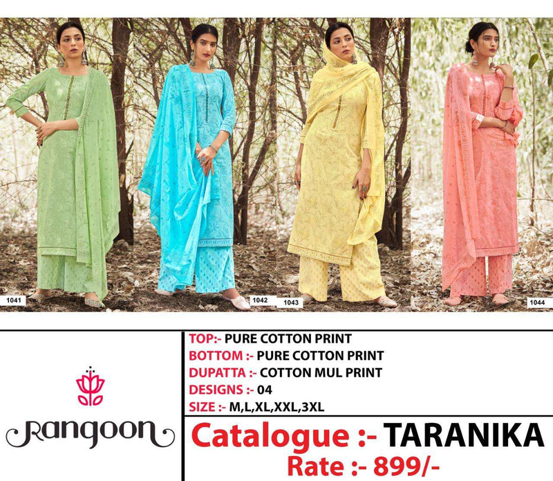 Rangoon Launch By Taranika Cotton Printed Exclusive Look Fancy Wear Readymade Salwar Suits