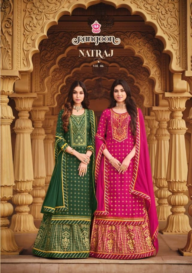 Rangoon Natraj Vol 06 Heavy Rayon Print Embroidery Work Kurti