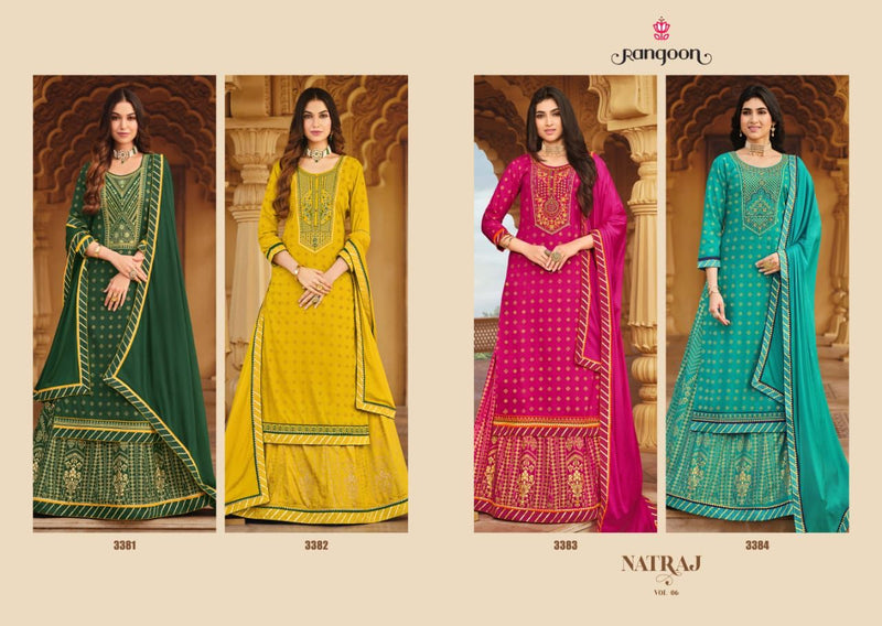 Rangoon Natraj Vol 06 Heavy Rayon Print Embroidery Work Kurti