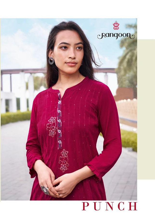Rangoon Punch Heavy Flex Rayon Fancy Designer Kurti