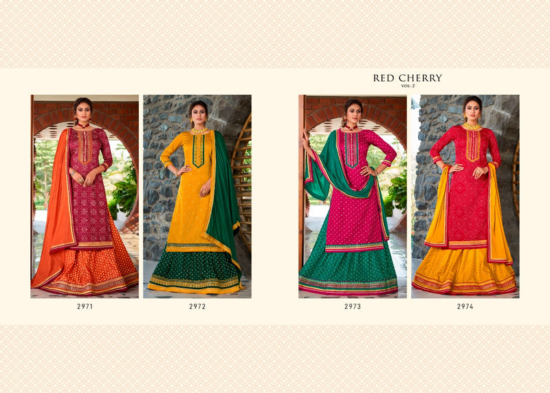 Rangoon Red Cherry Vol 2 Jam Silk Print With Embroidery Work Salwar Kameez