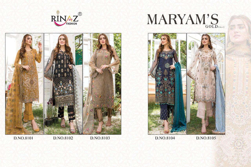 Rinaz Fashion Maryam's Gold Vol 12 Faux Georgette Embroidered Pakistani Suit