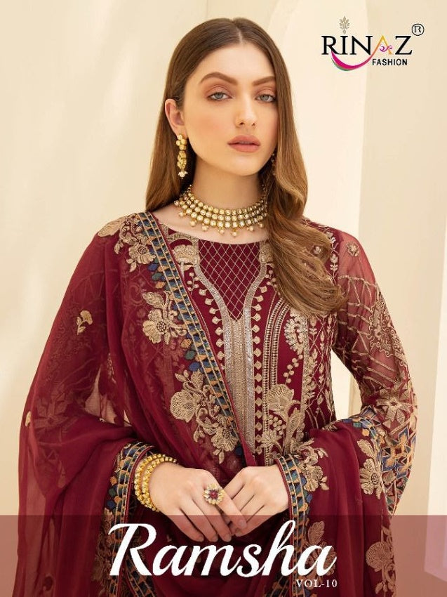 Rinaz Fashion Ramsha Vol 10 Faux Georgette Heavy Embroidery Work Pakistani Suit
