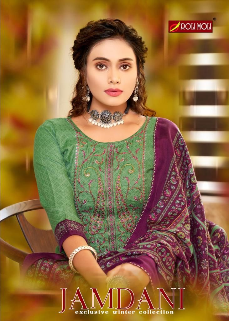 Roli Moli Jamdani Pashmina Jacquard Print Exclusive Embroidered Work Salwar Kameez