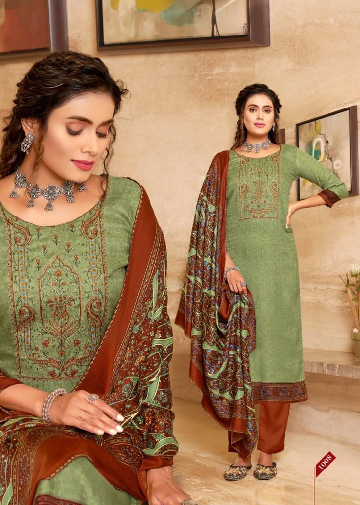 Roli Moli Jamdani Pashmina Jacquard Print Exclusive Embroidered Work Salwar Kameez