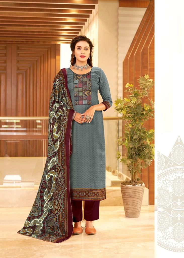 Roli Moli Jamdani Pashmina Jacquard Print Exclusive Embroidered Work Salwar Kameez