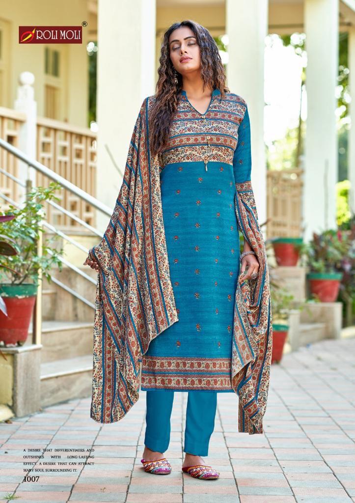 Roli Moli Kairaa Pure Pashmina Print Heavy Embroidery Work Salwar Suit