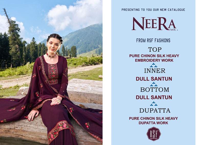 Rsf Neera Vol 2 Chinon Silk  Fabric With Full Body Embroidery Work