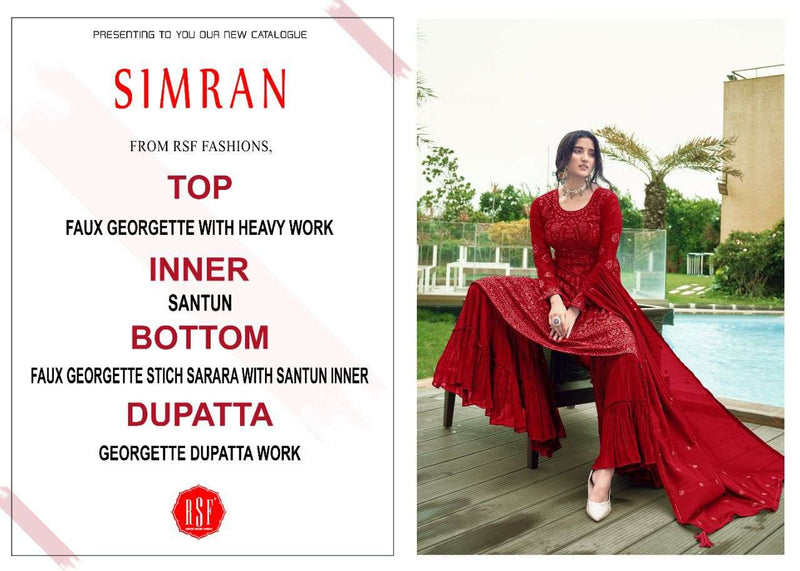 Rsf Simran Pure Faux Georgette Heavy Embroidery Sequence Work Salwar Suit