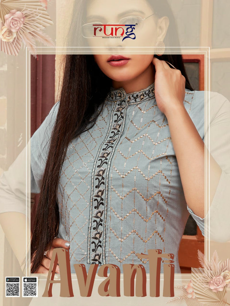 Rung Avanti Heavy Rayon Slub Embroidery Work Office Wear Kurti