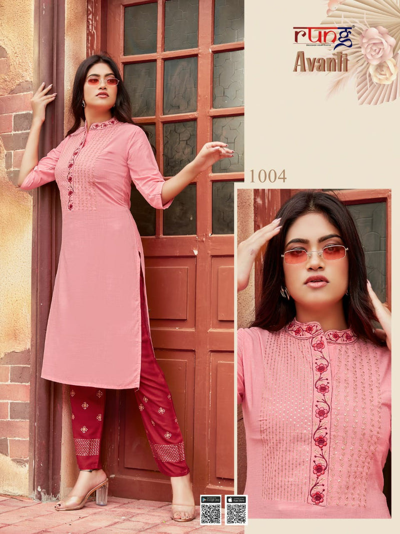Rung Avanti Heavy Rayon Slub Embroidery Work Office Wear Kurti