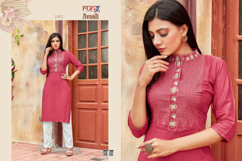Rung Avanti Heavy Rayon Slub Embroidery Work Office Wear Kurti