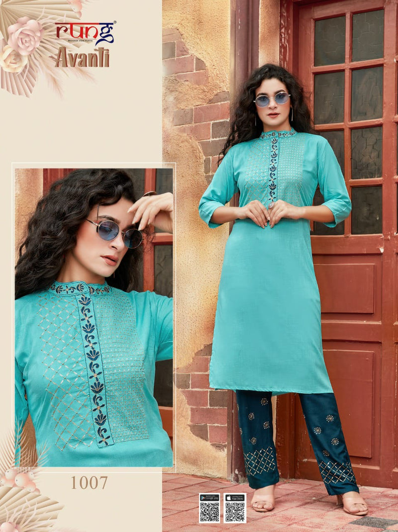 Rung Avanti Heavy Rayon Slub Embroidery Work Office Wear Kurti