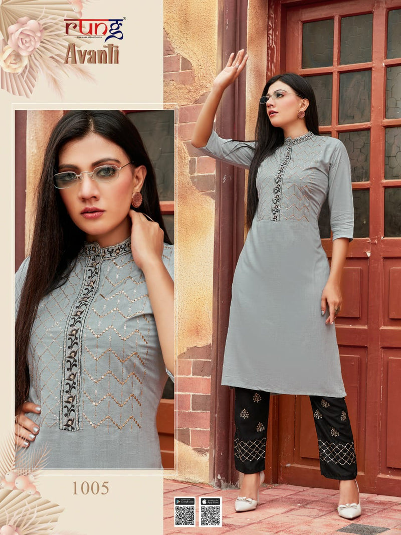 Rung Avanti Heavy Rayon Slub Embroidery Work Office Wear Kurti