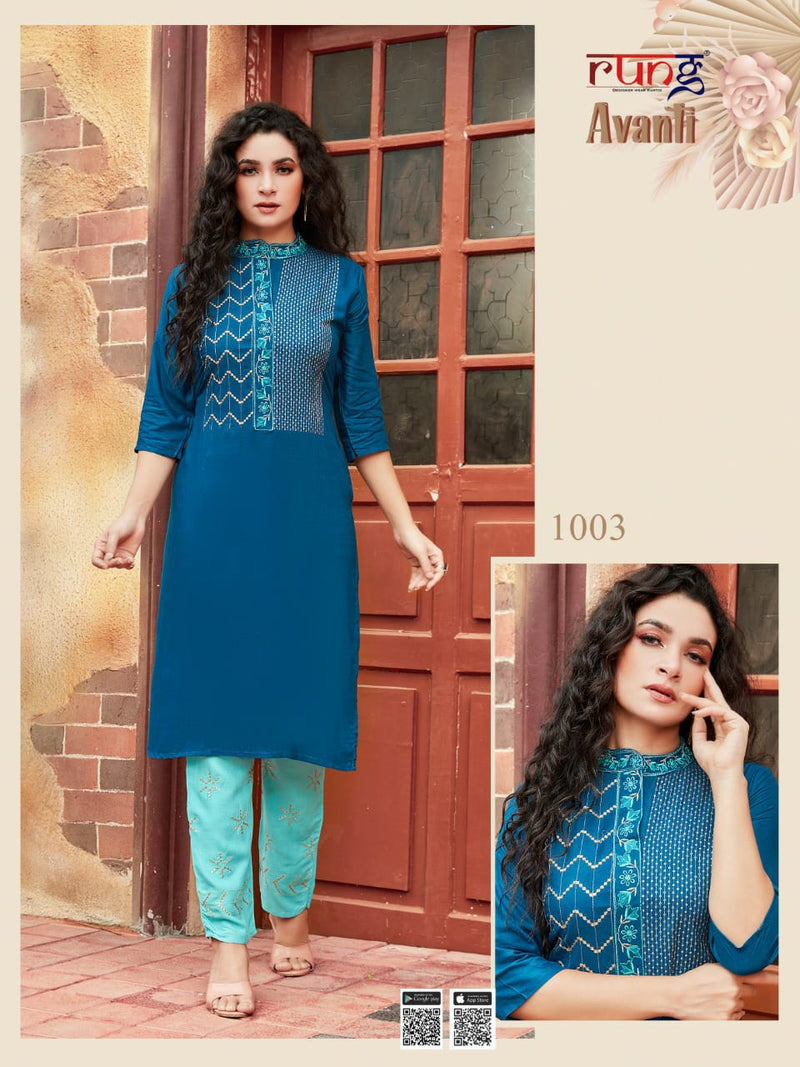 Rung Avanti Heavy Rayon Slub Embroidery Work Office Wear Kurti