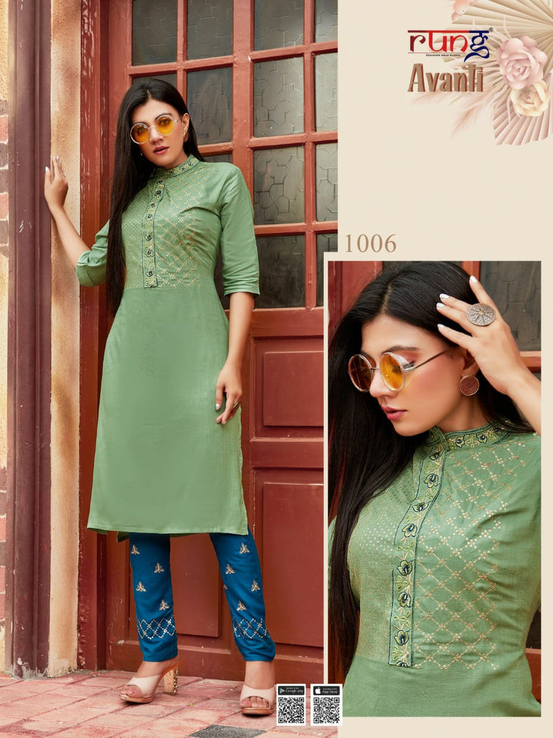 Rung Avanti Heavy Rayon Slub Embroidery Work Office Wear Kurti