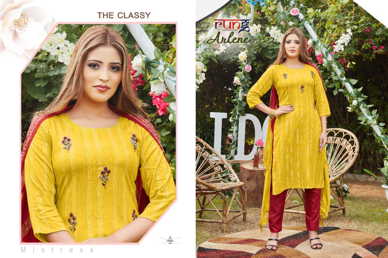 Rung Launch Arlene Rayon With Hand Work Regular Wear Designer Kurti With Dupatta