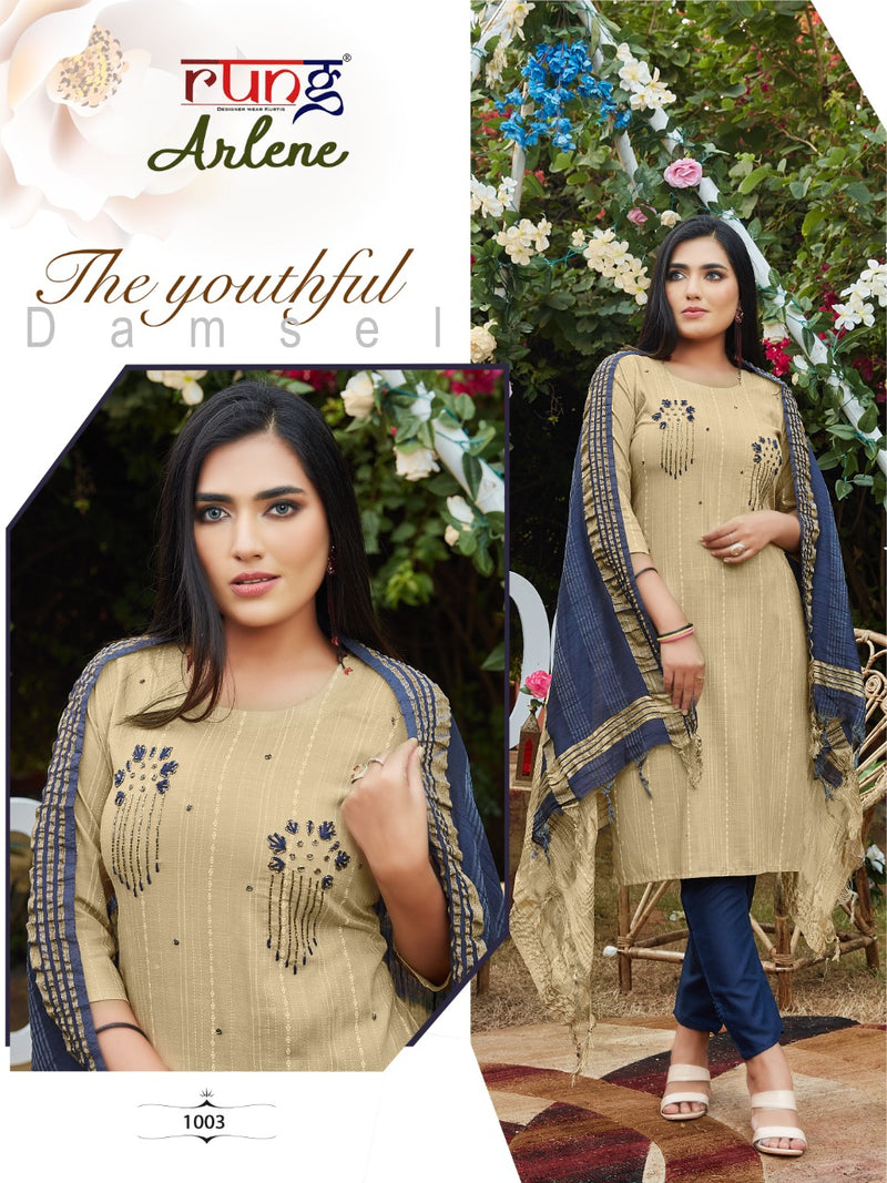 Rung Launch Arlene Rayon With Hand Work Regular Wear Designer Kurti With Dupatta