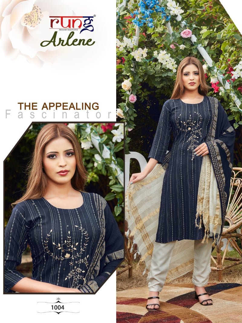 Rung Launch Arlene Rayon With Hand Work Regular Wear Designer Kurti With Dupatta
