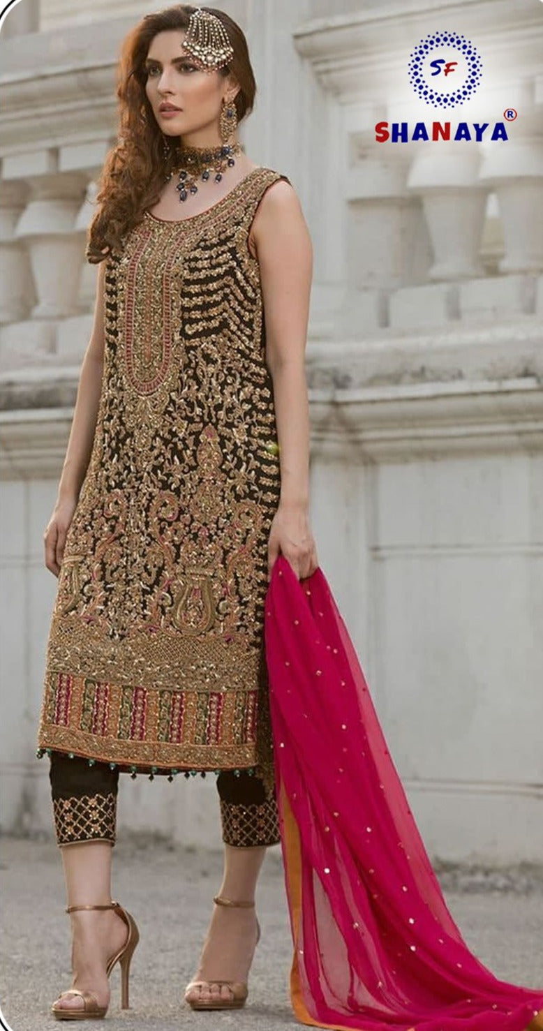 Shanaya Fashion S 101 Fox Georgette Designer Pakistani Style Party Wear Salwar Suits With Heavy Embroidery