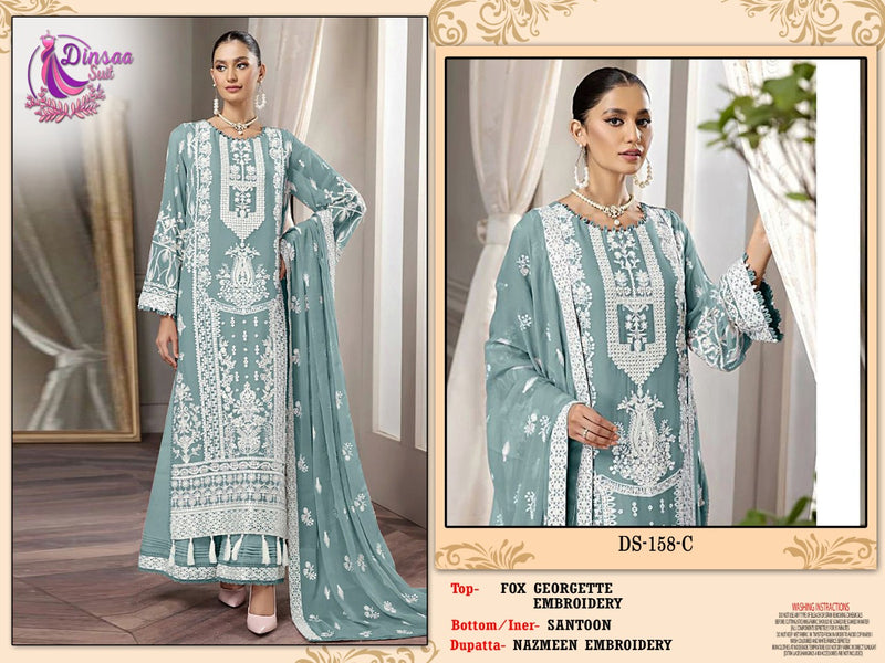 Dinsaa Suit S 158 C Georgette With Beautiful Heavy Embroidery Work Stylish Designer Pakistani Salwar Kameez