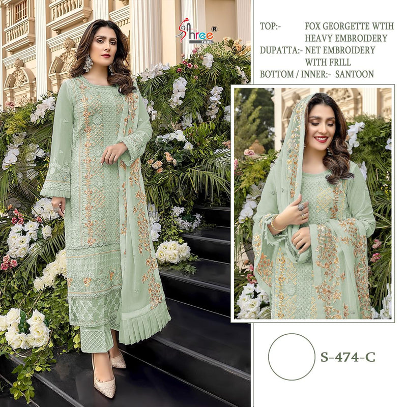 Shree Fab S 474 Colors Fox Georgette Designer Pakistani Style Wedding Wear Embroidered Salwar Suits