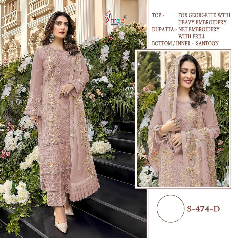 Shree Fab S 474 Colors Fox Georgette Designer Pakistani Style Wedding Wear Embroidered Salwar Suits