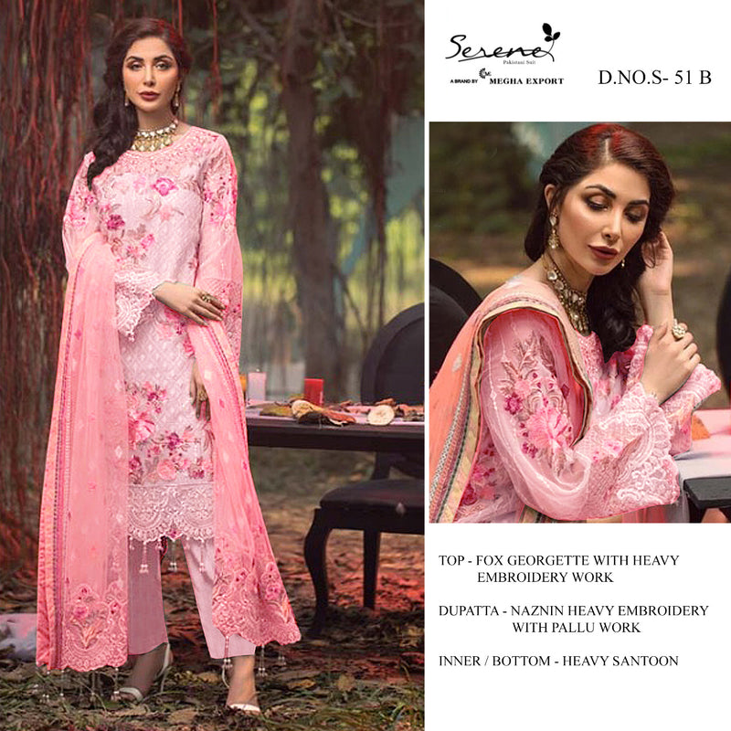 Serene S 51 Fox Georgette Designer Pakistani Style Party Wear Embroidered Semi Stitched Salwar Suits